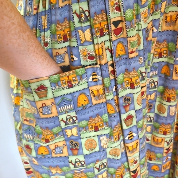 LG 100% Vintage Cotton Dress Teacher Garden Vibrant Patchwork Print Maxi Modest - Picture 6 of 14